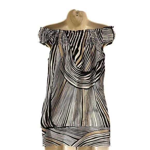 WHBM S Silk Blend Off Shoulder Geometric Animal Zebra Print Blouse Maximalism - Picture 3 of 7